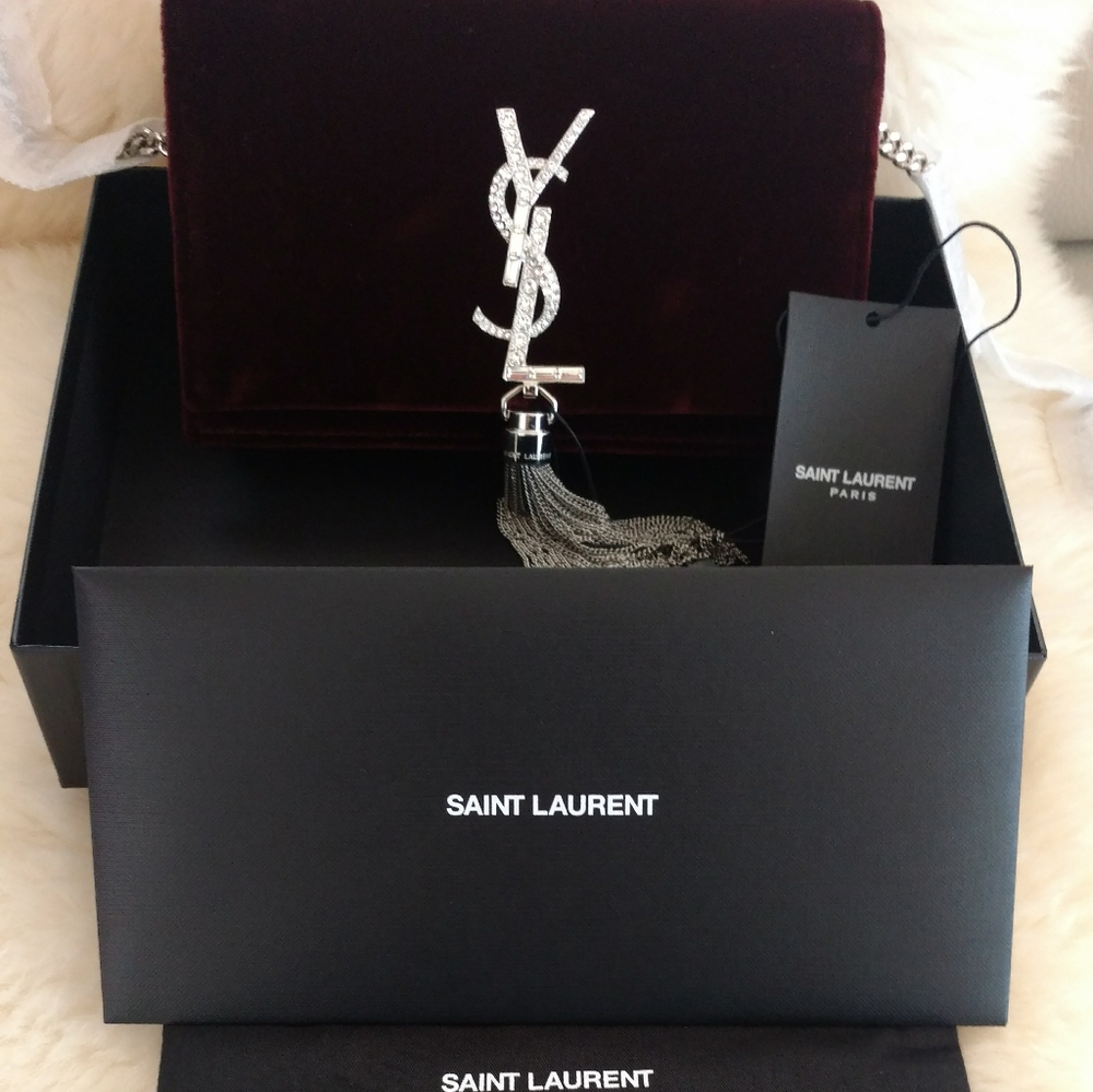 Saint Laurent velvet crystal monogram kate